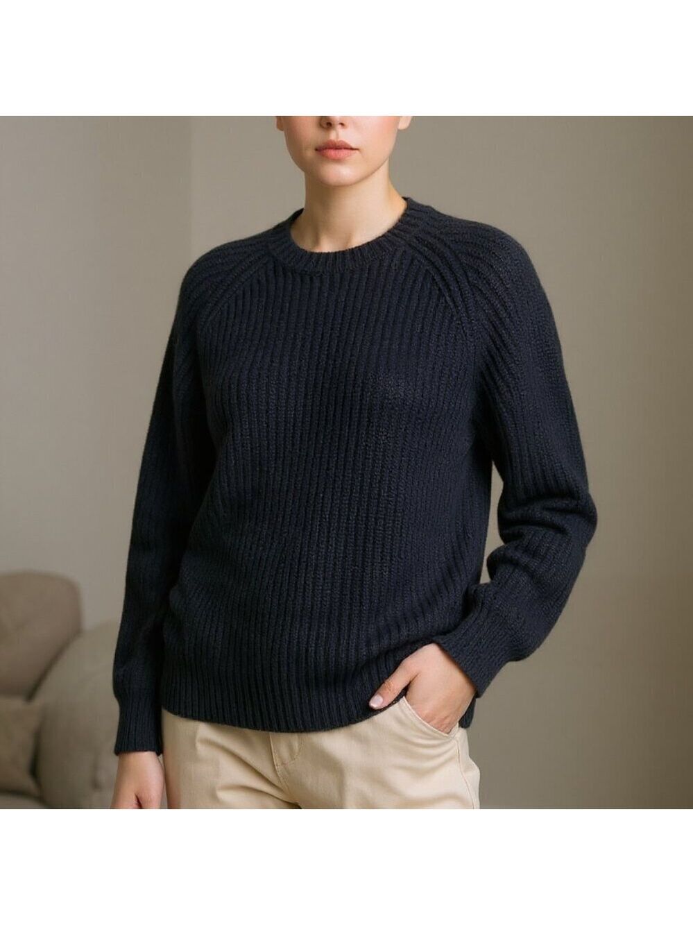 NWOT Micheal Kors Black Extra Thick Ribbed Knit Crew Neck Sweater Size S